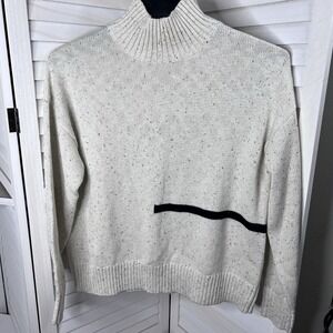 Wynne Layers Mock Neck Cable Knit Sweater Off white Speckled Size Medium EUC!!‎